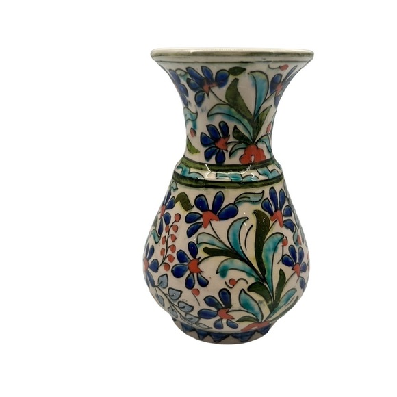 Decorative Mini Blue Red Floral Ceramic Vase Made In Turkey - Picture 1 of 6